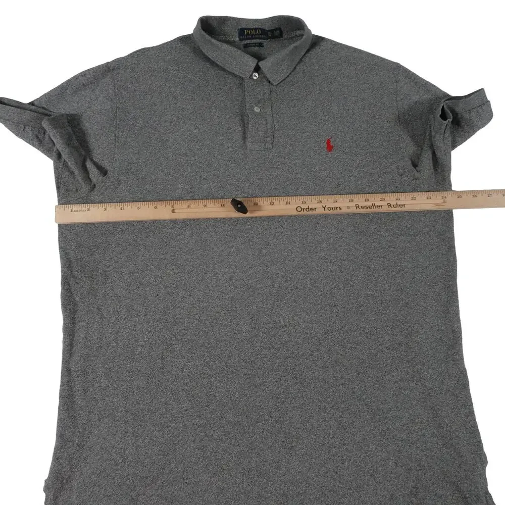 Ralph Lauren Cotton Gray Red Pony Golf Polo Shirt Men's Classic Fit XL